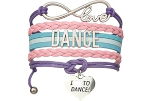 Sportybella Dance Accessories – Love Infinity Bracelet for Girls, Teens – Adjustable Pink, Purple, Teal, and Light Blue Braided Leather with Dance Letter Bar and Heart Charm – Gift for Dancers
