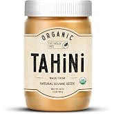 Organic Tahini Paste 16 oz (1lb) - Unhulled White Sesame Tahini Dressing - USDA Certified, Gluten Free, Kosher - Creamy Organ