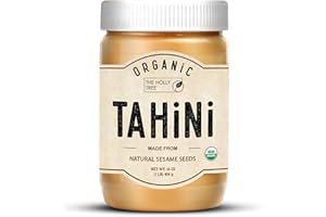 Organic Tahini Paste 16 oz (1lb) - Unhulled White Sesame Tahini Dressing - USDA Certified, Gluten Free, Kosher - Creamy Organic Tahini Sauce for Dressigns, Dips, Spreads & Hummus - The Holly Tree