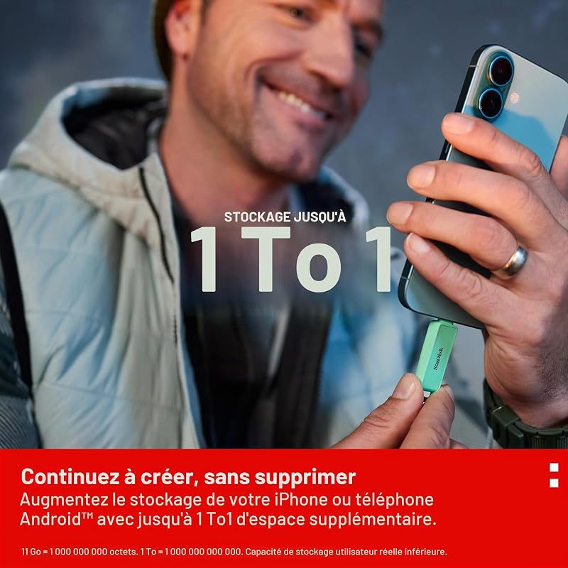 Phone Drive with USB Type-C 256 Go (pour Les Smartphones, tablettes et Ordinateurs, Jusqu’à 150 Mo/s, Sauvegardez automatiquement, récupération des données) - Le Vert Mousse — photo 5 sur 8