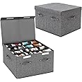 2 Pack Shoe Storage Box Fits 32 Pairs, Large Shoe Organizer Bins Containers with Lid and Adjustable Dividers for Shoes, Sneakers and High Heeled, Hard Shell and Stackable (Grey)