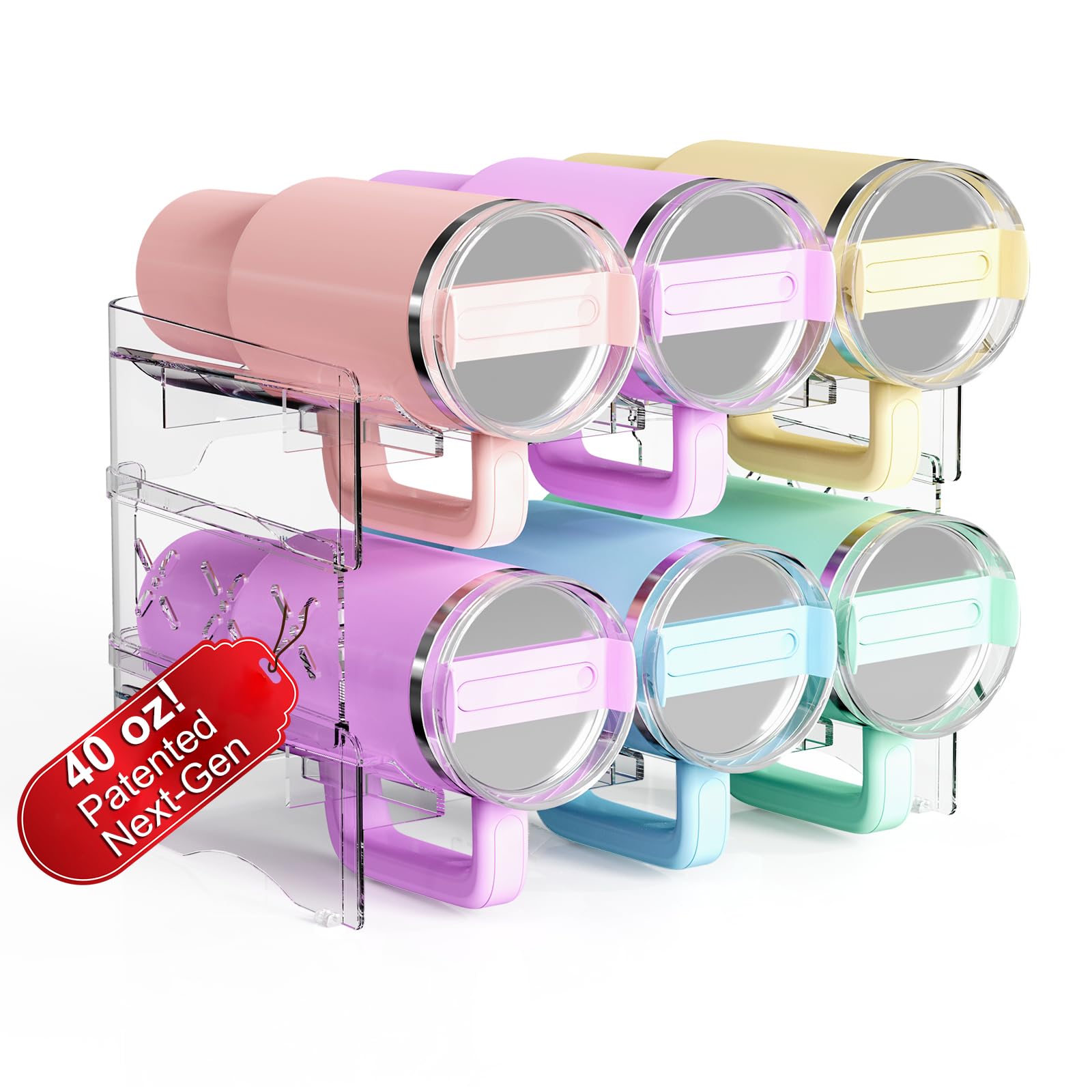 Photo 1 of *Missing parts/look at picture* Reusable Stackable with Handle Compartment Water Bottle Tumbler Organizer for Stanley 40oz with Handle Cup, Larger Holder Stanley Cup Accessories for Pantry, Cabinet & Kitchen Organization and Storage