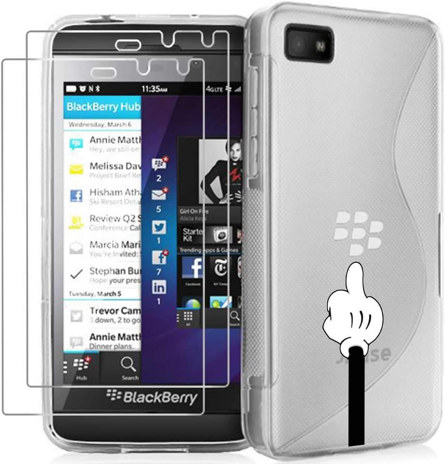 for BlackBerry Z10 Case with 2 Pack Glass Screen Protector Phone Case for Men Women Girls Clear Soft TPU with Protective Bumper Cover Case for BlackBerry Z10 -Finger