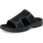 Jousen Mens Bonded Leather Sandals Slip-On Slides with Arch Support | Bonded leather upper, Open-toe slip-on, Arch support, Shock-absorbing rubber sole, Casual indoor and outdoor wear