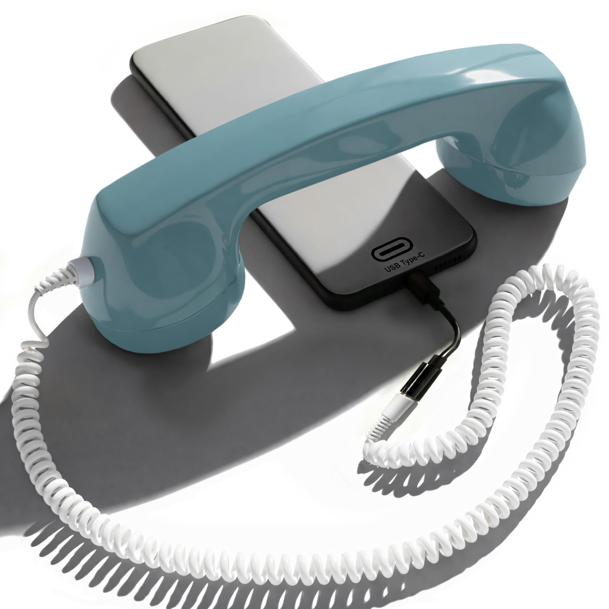 Opis Technology 60s Micro USB-C Edition: Retro Telephone Handset for Mobile Phones & Smartphones, Corded Phone Receiver with 3.5 mm Plug & USB-C for Android, Tablets & Computers (Azure)