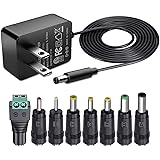 SoulBay 12V 1A AC Adapter Charger Replacement w/8 Tips, Regulated Power Supply Cord for LED Strip Light, CCTV Camera, BT Spea