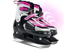 DFXLF Kids Ice Skates for Boys Girls Stainless Steel Blades Adjustable Red Iceskates Ages 3-12 Skating Shoes Outdoor Men and Women Rink Pink