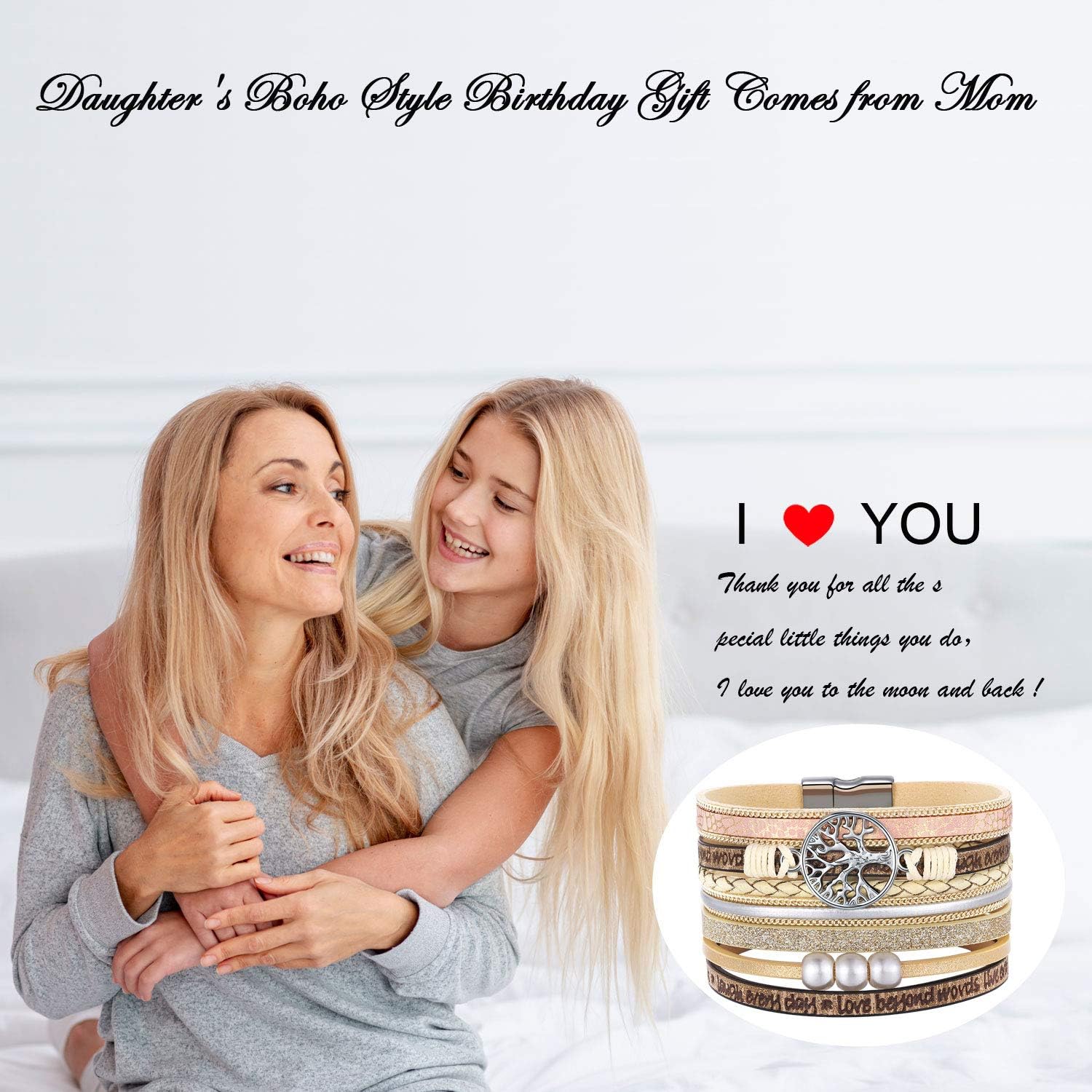 Inspirational Bracelets for Women Wrap Around Boho Buckle Stacking Multilayer Leather Wide Magnetic Layered Bracelet Tree of Life Christmas Gifts Jewelry for Women Mom Teen Girls Grandma: Clothing