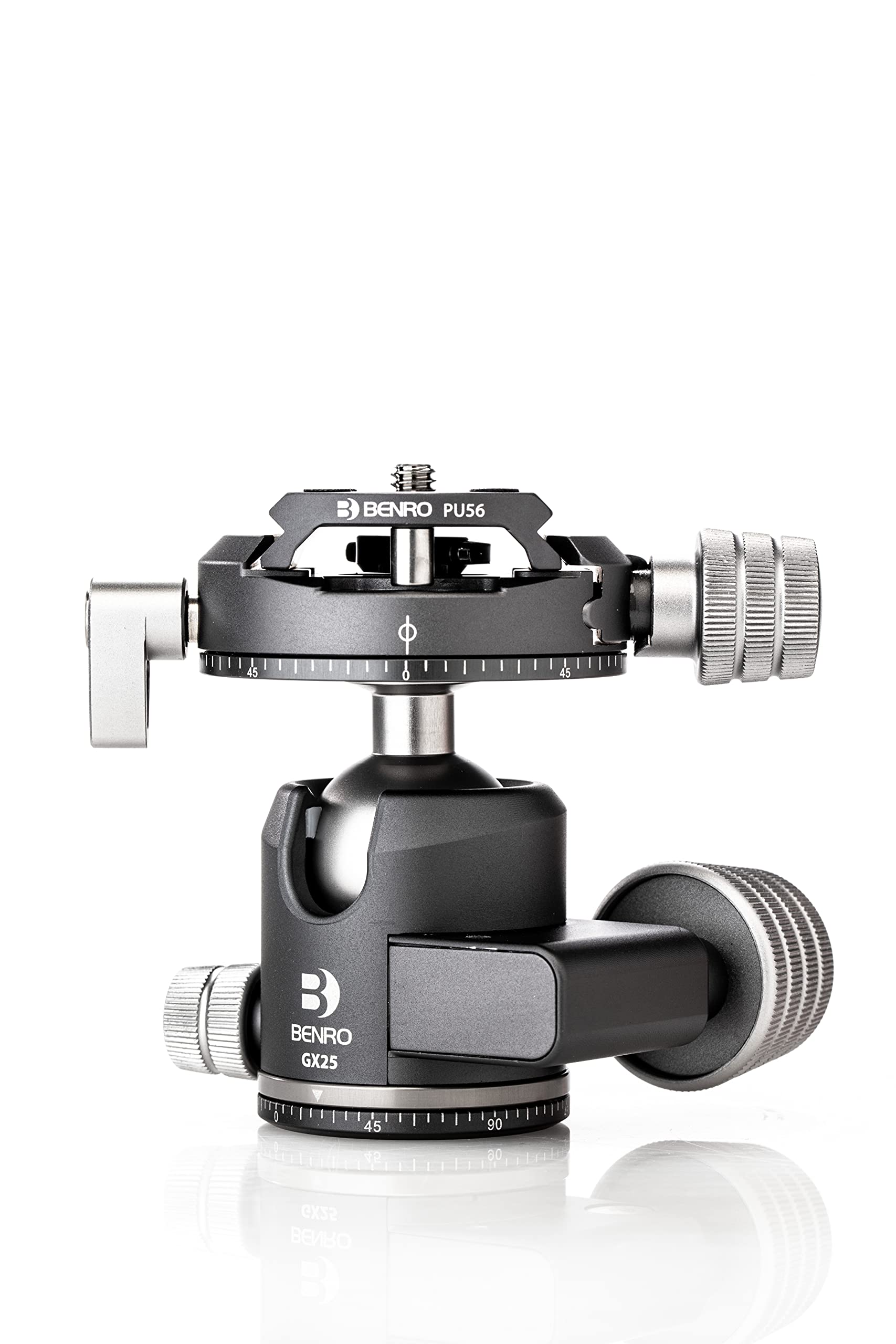 Benro GX25 Low Profile Ballhead with PU56 Plate, 25kg/55lb Max Payload, Dual Panning, Aluminum, Arca-Swiss Style, Ultralight Design, Safe Locking Features