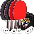 Ping Pong Paddles - Set of 4 High-Performance 5-Ply Rackets, 8 Professional 3-Star Table Tennis Balls, Portable Storage Case for Indoor-Outdoor Games
