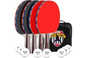 N1fit Ping Pong Paddles - Set of 4 High-Performance 5-Ply Rackets, 8 Professional 3-Star Table Tennis Balls, Portable Storage Case for Indoor-Outdoor Games