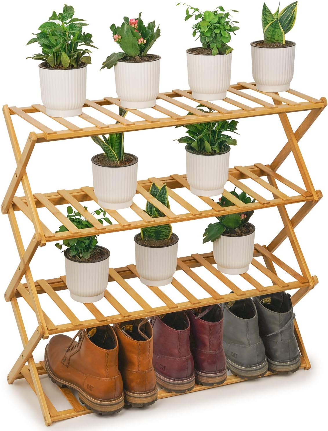 bamboo shoe rack amazon on Amazon Com Eco Anni 4 Tier Shoe Rack Organizer And Small Plant Stand Bamboo Foldable No Tools Required Free Standing Plant Holder For Indoors And Patio And Shoes Multi Tier Shelf Furniture Decor