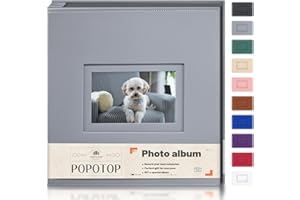 Popotop Photo Album 4x6 Photos with Leather Hardcover Cover as Wedding Gifts Anniversary, Baby Memory Book with Vertical & Horizontal Slip-in Pockets for Family Couple with Front Window Design