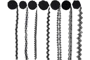 KESAPLAN Lace Ribbon 14 Yards, Black Lace Trim, Vintage Cream Crochet Floral Lace Fabric with 7 Patterns(2 Yards Each), Crafting Scalloped Edge for Sewing, Gift Wrap, Wedding Decoration, DIY Art Crafts