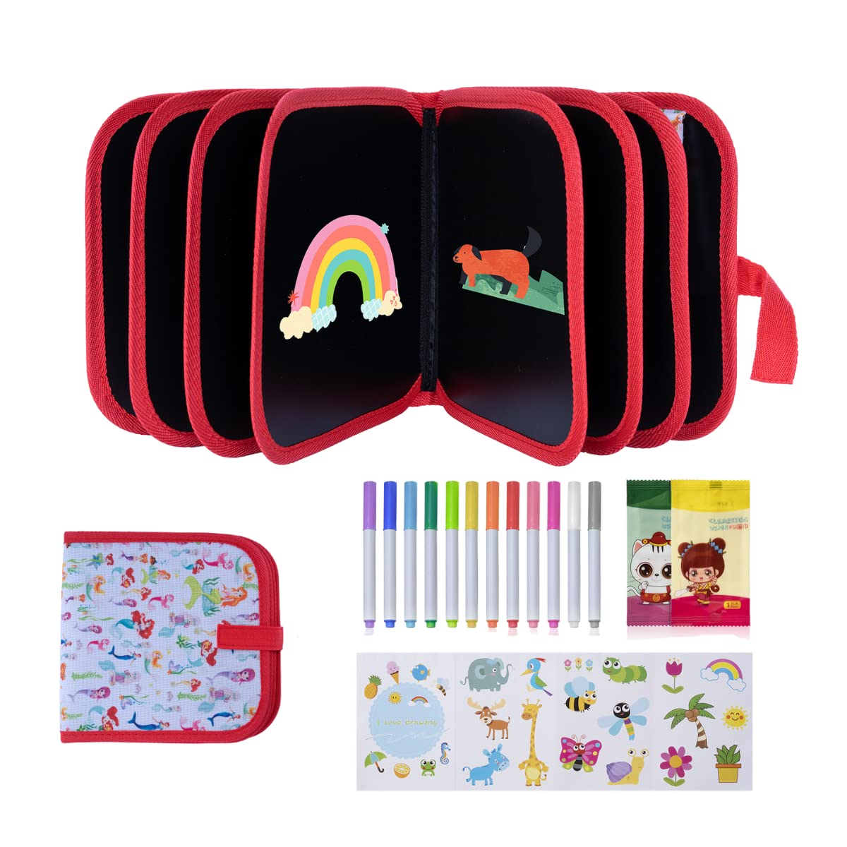 Erasable Doodle Books, Double-Sided Kids' Drawing Writing Boards with 12 Coloring Pens, Portable Early Learning Drawing Pad Travel Toys Birthday Gifts for 3-8 Year Old Boys Girls