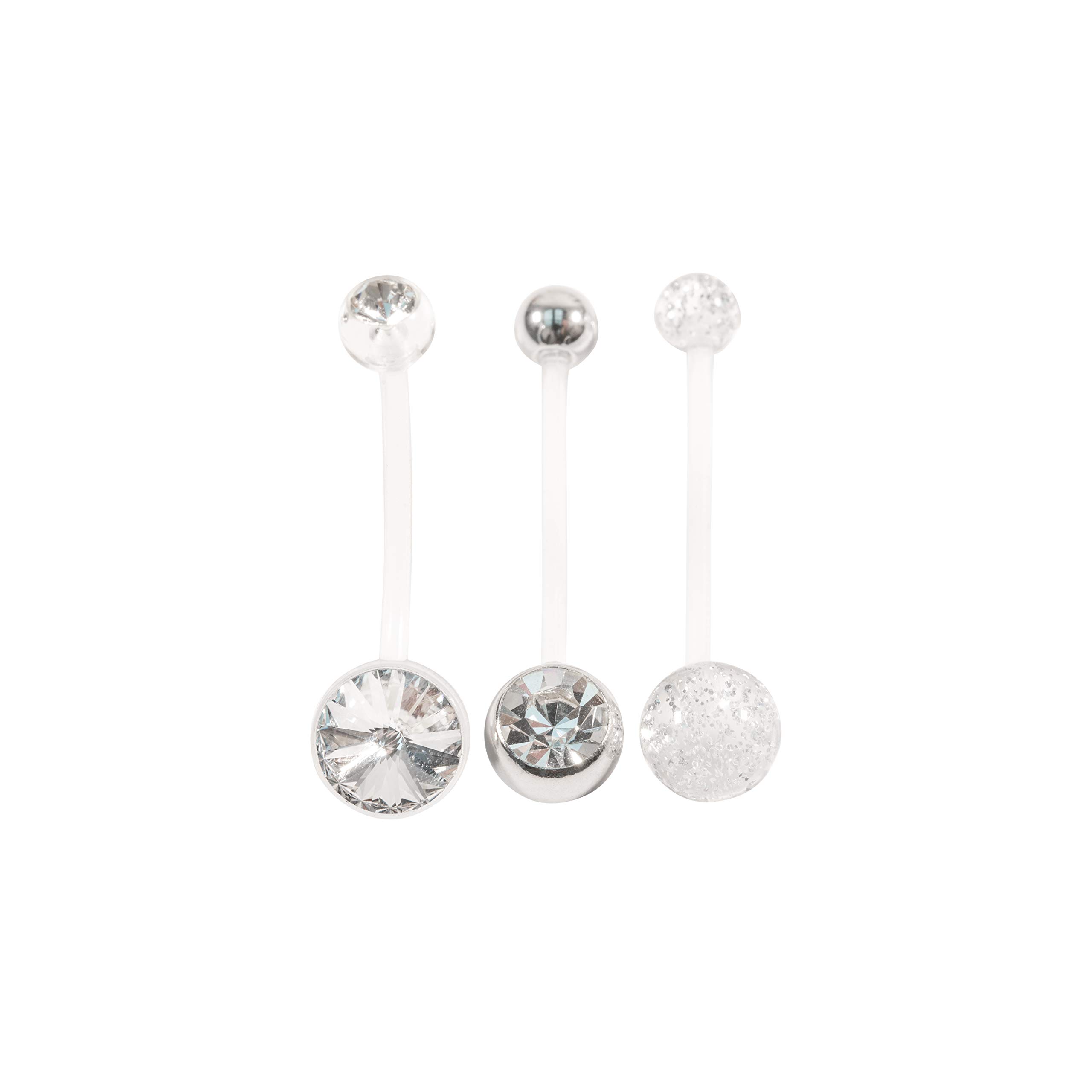 Loving My Bump Maternity Belly Bar Set - Clear Single Jewel Set of 3 - 14 Gauge Plastic - 0.02kg