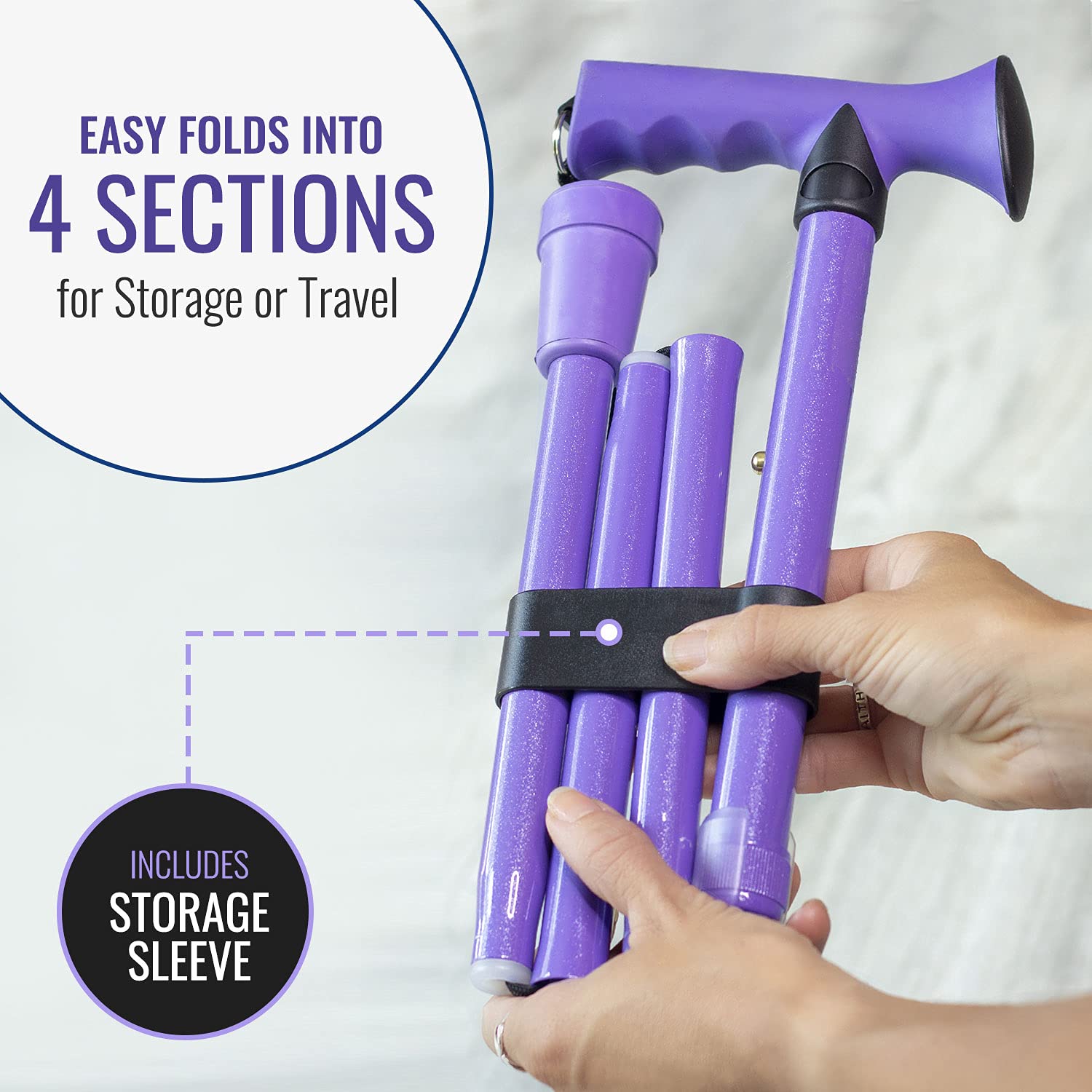 HealthSmart Folding Walking Stick, Soft Comfort Grip Collapsible Walking Stick, Adjustable Folding Walking Cane, FSA HSA Eligible, Lavender