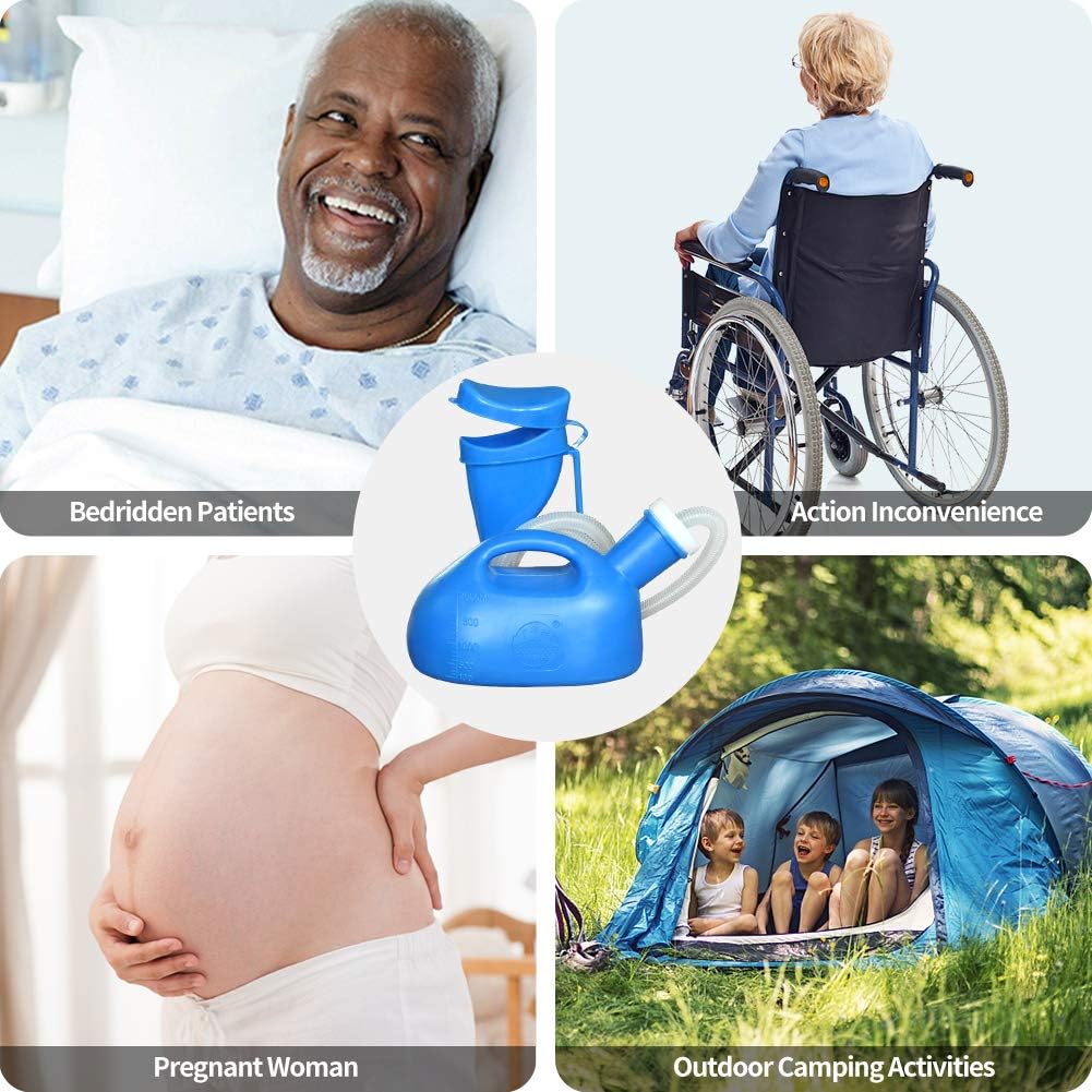 [ 2020 Upgrade - Unisex Urinal ] Seneme 2000ML Female Urinals Portable Urinal for Women & Men Hospital Home Camping Car Travel Bedside Urinals for Men Spill Proof with Lid and Long Tube (Blue): Health & Personal Care