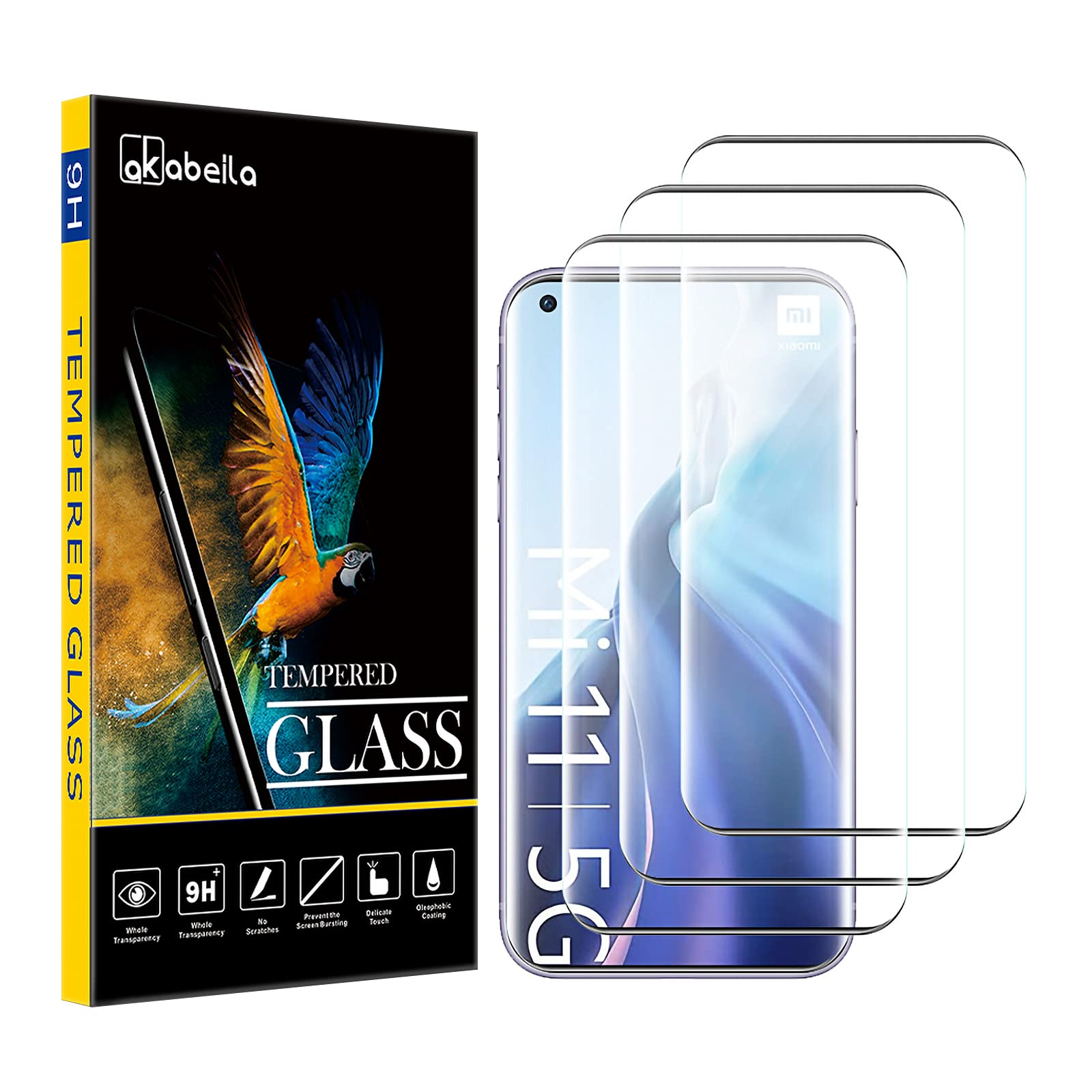AKABEILA Xiaomi Mi 11T/Mi 11T Pro Screen Protector, [3 Pack] Tempered Glass for Xiaomi Mi 11T/11T Pro Premium HD Film 9H Hardness Case Friendly Easy Installation Anti Scratch [Full Coverage]