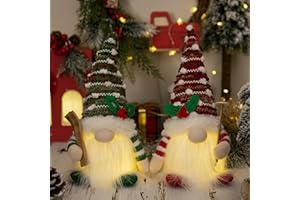 Nwsrayu Lighted Christmas Gnome Ornaments - 2 Packs with LED Light, Battery Operated, Glowing Swedish Xmas Gnomes, Male Female Sets (Red Green)