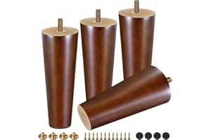 FoDau770 Brown Rubber Wood Furniture Legs 7 Inches, Straight Tapered Wood Feet Mid Century Sofa Legs Set of 4, 5/16" UNC Furniture Feet Replacement Parts for Cabinet Couch Dresser Chair Ottoman Table