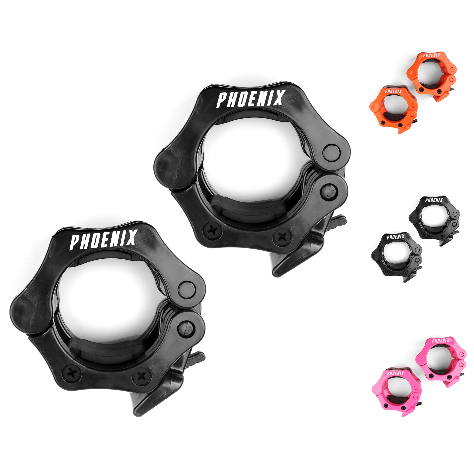 Phoenix Fitness Barbell Clamps - Pair of 1” or 2” Olympic Bar Collars for Weightlifting Bars - Set of 2 Heavy-Duty Barbell Clips - Quick Release Clamps for Home & Gym Training - Black, 2-inch