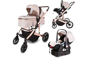 TRENANA 3 in 1 Infant Baby Stroller with Bassinet Mode,Car Seat & Latch Base - Rear Facing Car Seat and Car Seat Base, Car Seat to Stroller in Seconds - Travel System Compatible(Color:White)