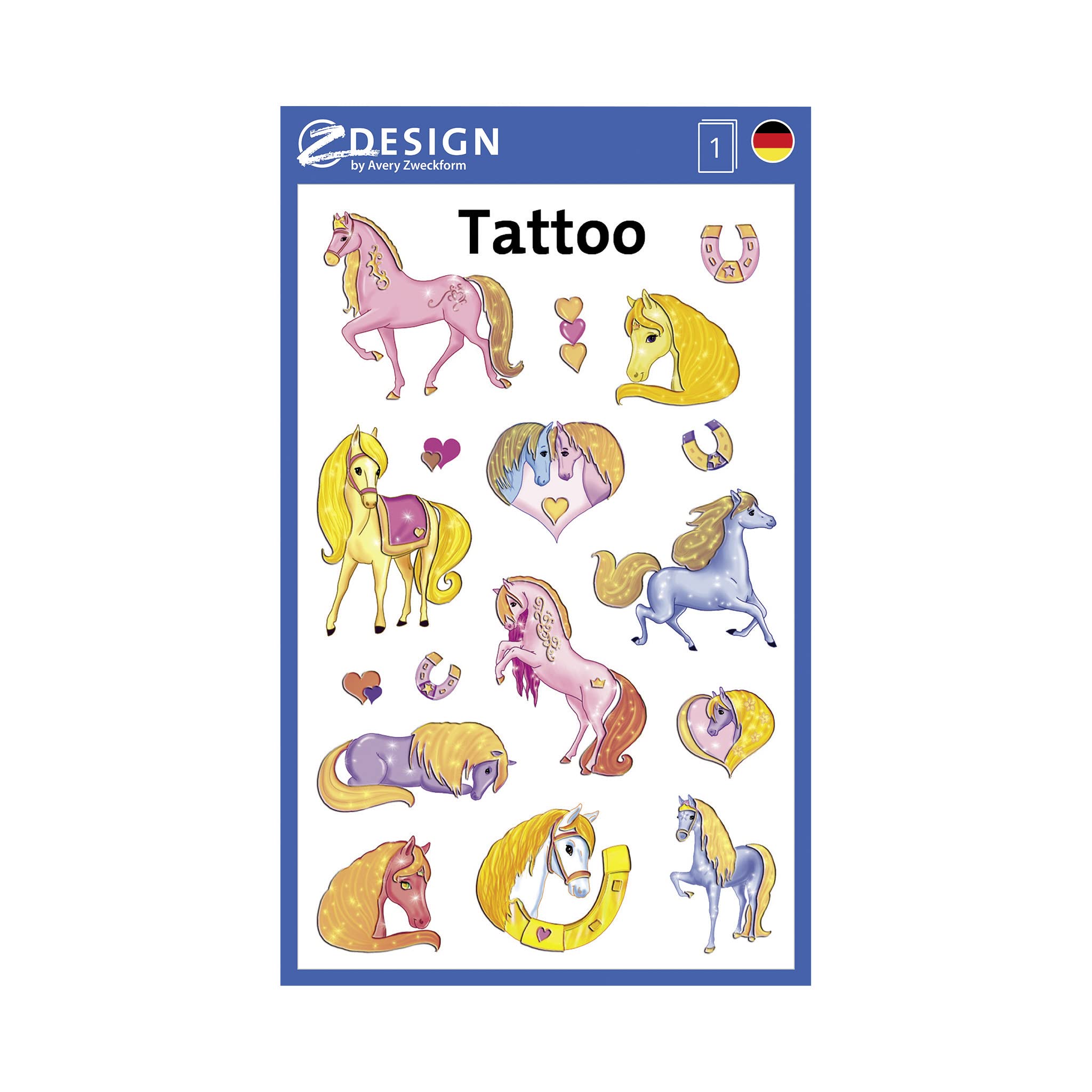 Avery Zweckform 56390 Children's Tattoos (Temporary Transfer Film, Dermatologically Tested) 17 Designs, Horses
