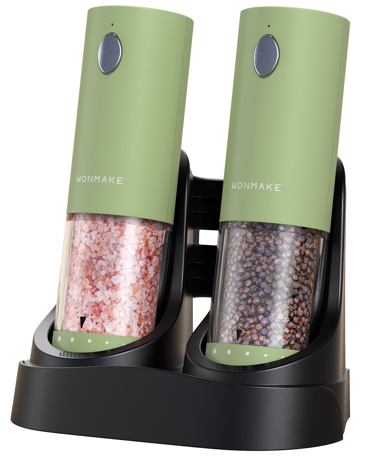 Electric Salt and Pepper Grinder Set - Automatic Refillable Salt and Pepper Grinders with Charging Base & LED Light, 6-Level Adjustable Coarseness with External Dial, Ideal Kitchen Gadget，Green Image