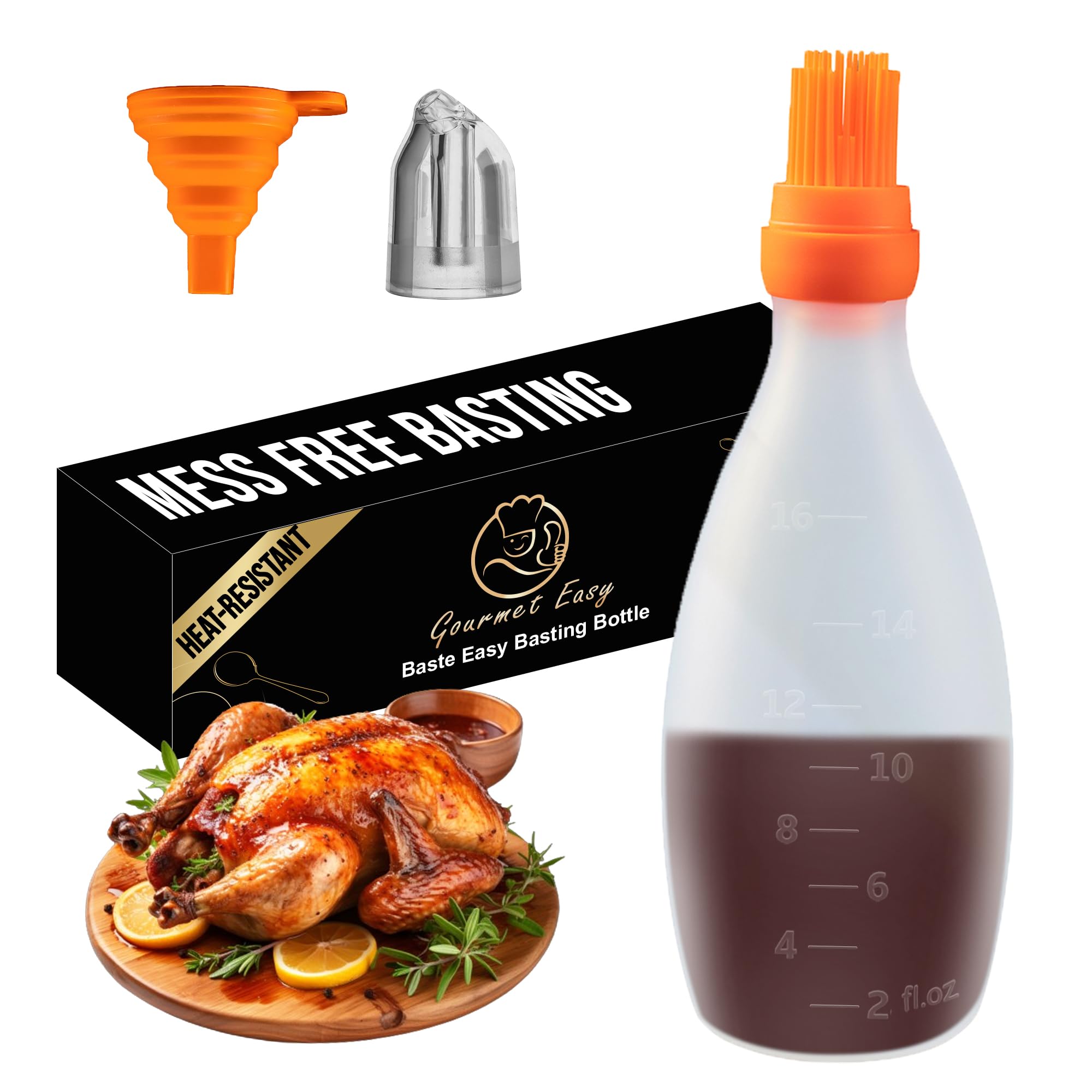Silicone Pastry Brush, All-in-One Slicone Basting Brush with Sauce Bottle, Heat Resistant BBQ Accessories and Cooking Gadgets, BPA-Free Oil Dispenser for Cooking, Baking, Grilling (Orange)