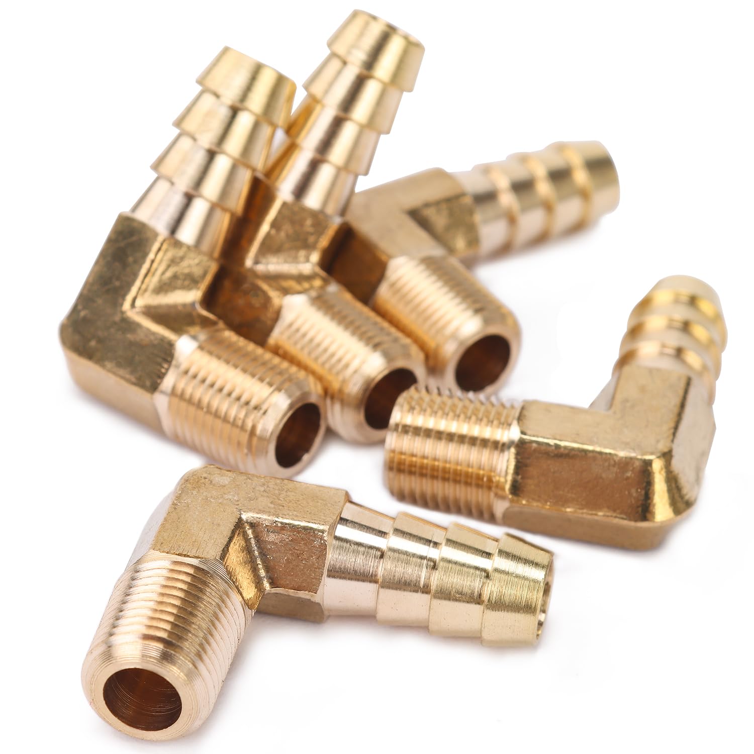 LTWFITTING 1/8-Inch Male BSPT x 8mm ID Hose 90 Deg Elbow Brass Barbed Fitting (Pack of 5)