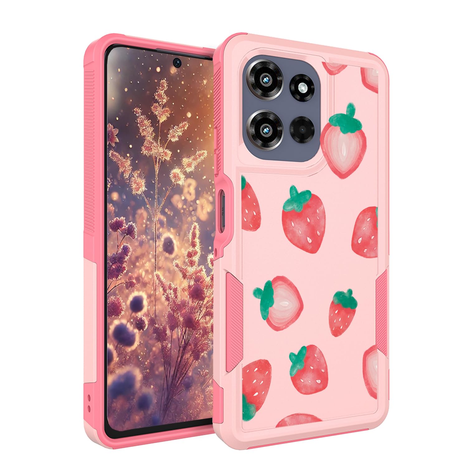 Ftonglogy for Motorola Moto G Power 2025 5G Case: Cute Flowers Floral Design for Girls Women Slim Soft TPU Bumper Shockproof Silicone Cell Phone Cover (Strawberry)