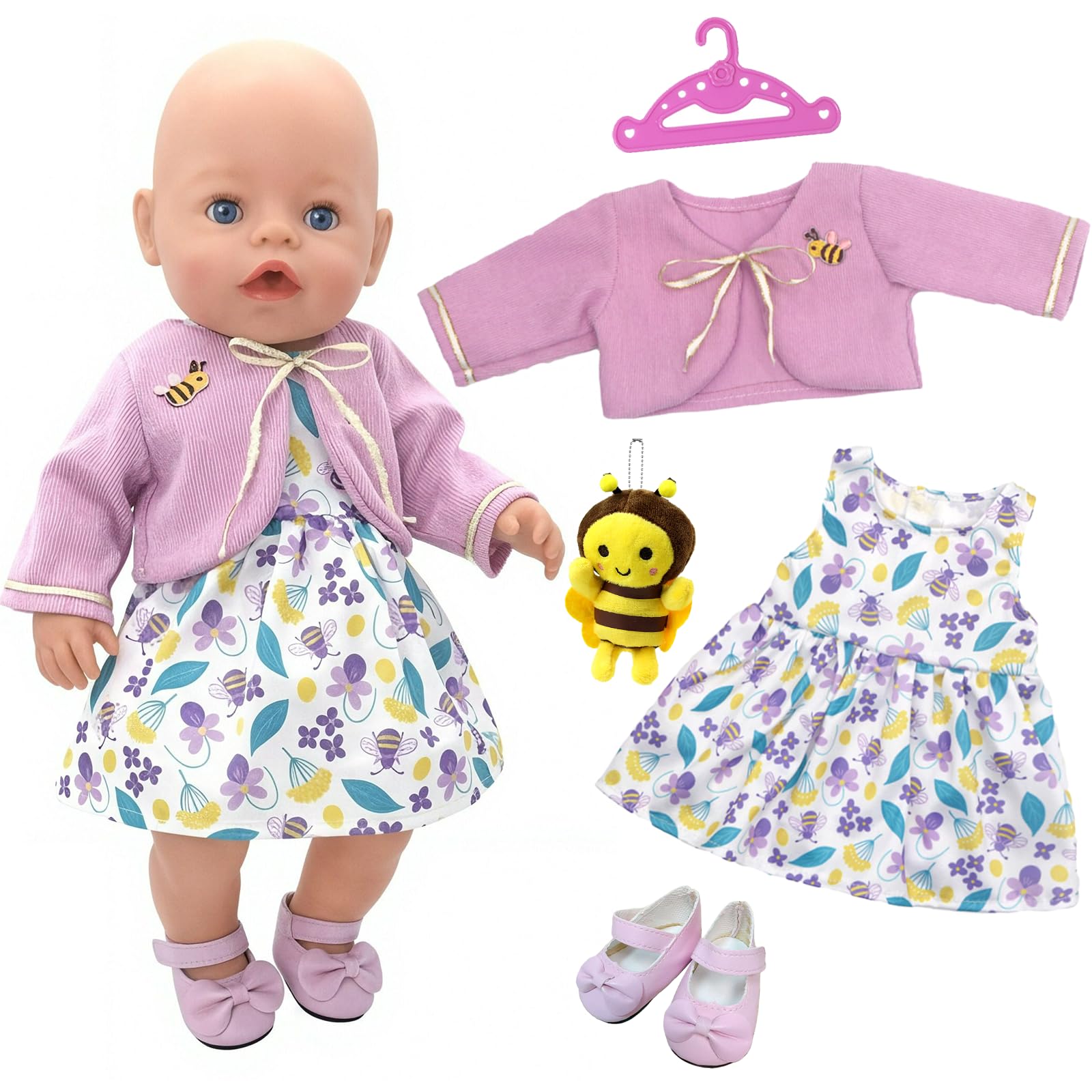 Doll Clothes for 14-18 Inch Doll, Baby Doll Accessories for 35-45cm Dolls, Sweet Dolls Clothes with Coat Skirt Shoes Bee Doll Clothes Hanger, Cute Animal Doll Clothes for Doll Collectors & Kids