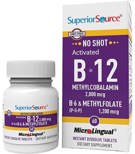 Superior Source No Shot Vitamin B-12 2,000 mcg, B-6 and Methylfolate, 60 Ct