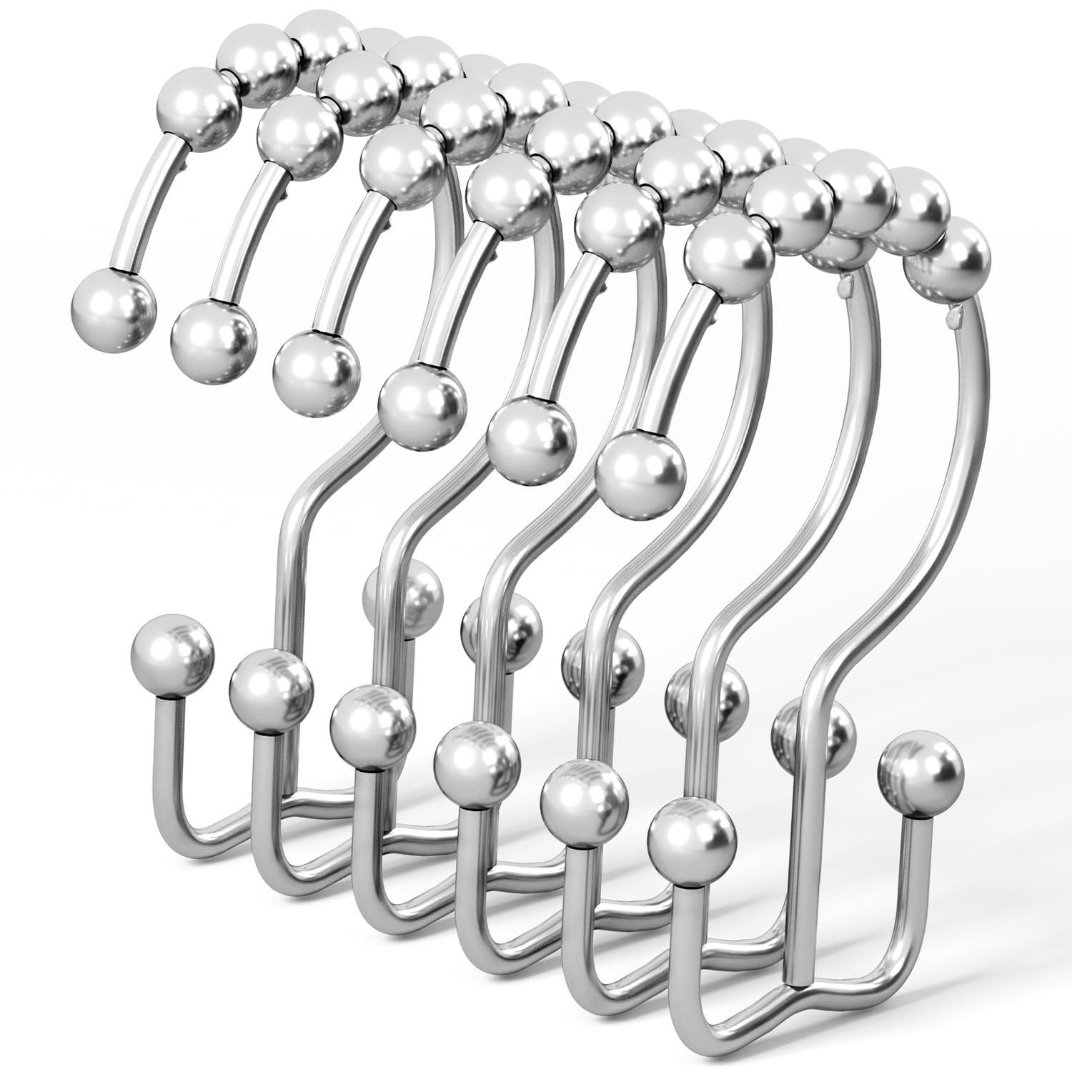 Photo 1 of ***RUSTED*** DAWNER Shower Curtain Hooks, Rust Proof Metal Easy Glide Double Rings, Stainless Steel Hangers for Bathroom Curtains, Set of 12, Polished Chrome