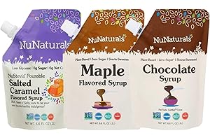 NUNATURALS Pourable Maple, Caramel, Chocolate Stevia Syrup, Sugar-Free Syrup 6.6 oz 3 Pack (Multi-Pack)