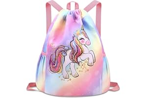 Luchike Drawstring Backpack for Kids - Girls Dance Bag,Sport Gym Beach Swim Travel Daypack