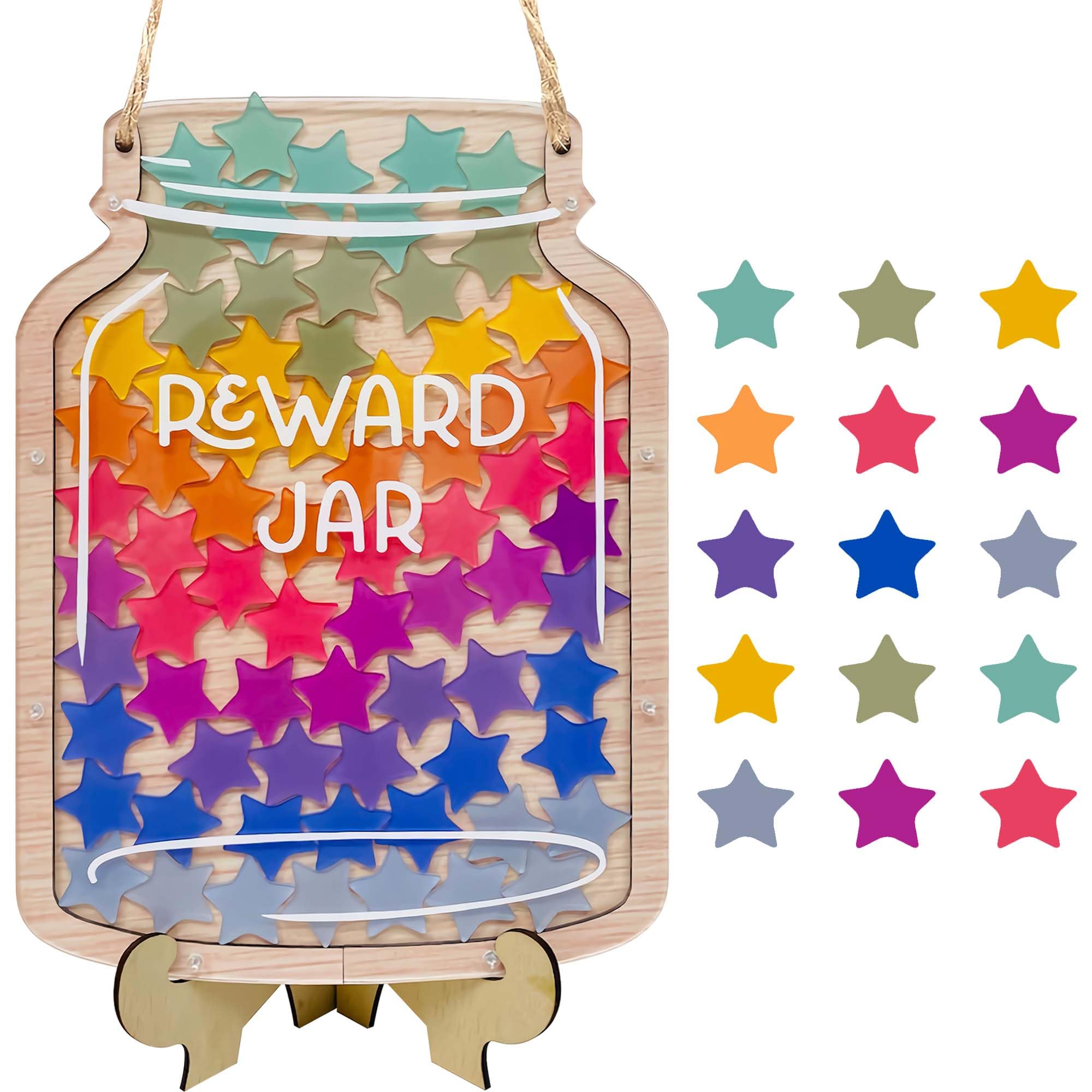 Photo 1 of 65pcs Classroom Reward Jar,11'' Magnetic Reward Jar for Classroom Board, Incentive Reward System for Kids, Teacher's Behavior Management Tool(Rainbow Star 8''x11'')