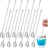 12 Pcs 11.8 Inch Stainless Steel Bar Spoons, Silver Cocktail Mixing Spoons with Spiral Pattern Long Drink Stirrers for Professional and Home Use