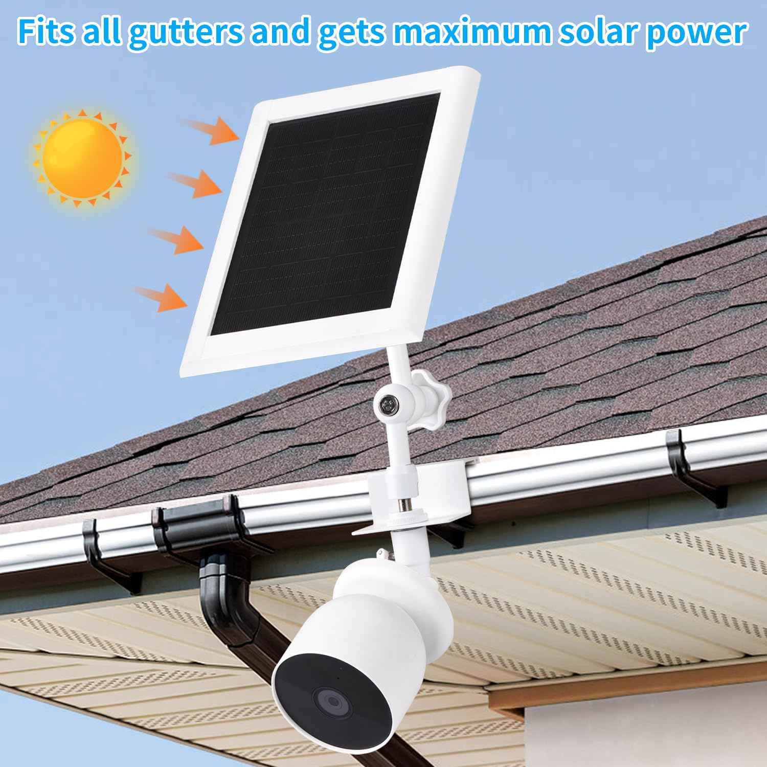 wochel 2-in-1 Gutter Mount for Google Nest Cam Outdoor (Battery) Camera and Solar Panel, 360° Adjustable Mounting Bracket for Solar Panel, Perfect View Angle and Easy to Install