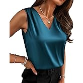 Zeagoo Women's Silk Satin Camisole Tank Tops V Neck Pleated Dressy Casual Sleeveless Blouses Summer Business Work Shirts