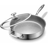 Titanium Pans for Cooking,12 Inch Uncoated Hammered Frying Pan with Lid | 6 Quart Non Stick Titanium Pro Cookware, Induction &amp; Oven-Safe,PFAS Free Saute Deep Skillet