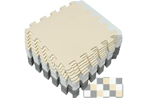 Yostrong® 18 Tiles Interlocking Puzzle Foam Baby Play Mat with Straight Edges for Playing - EVA Babies Crawling Mat | Rubber Floor Work Out Mats for Home Gym. White, Beige, Gray. YOC-AJLb18S18