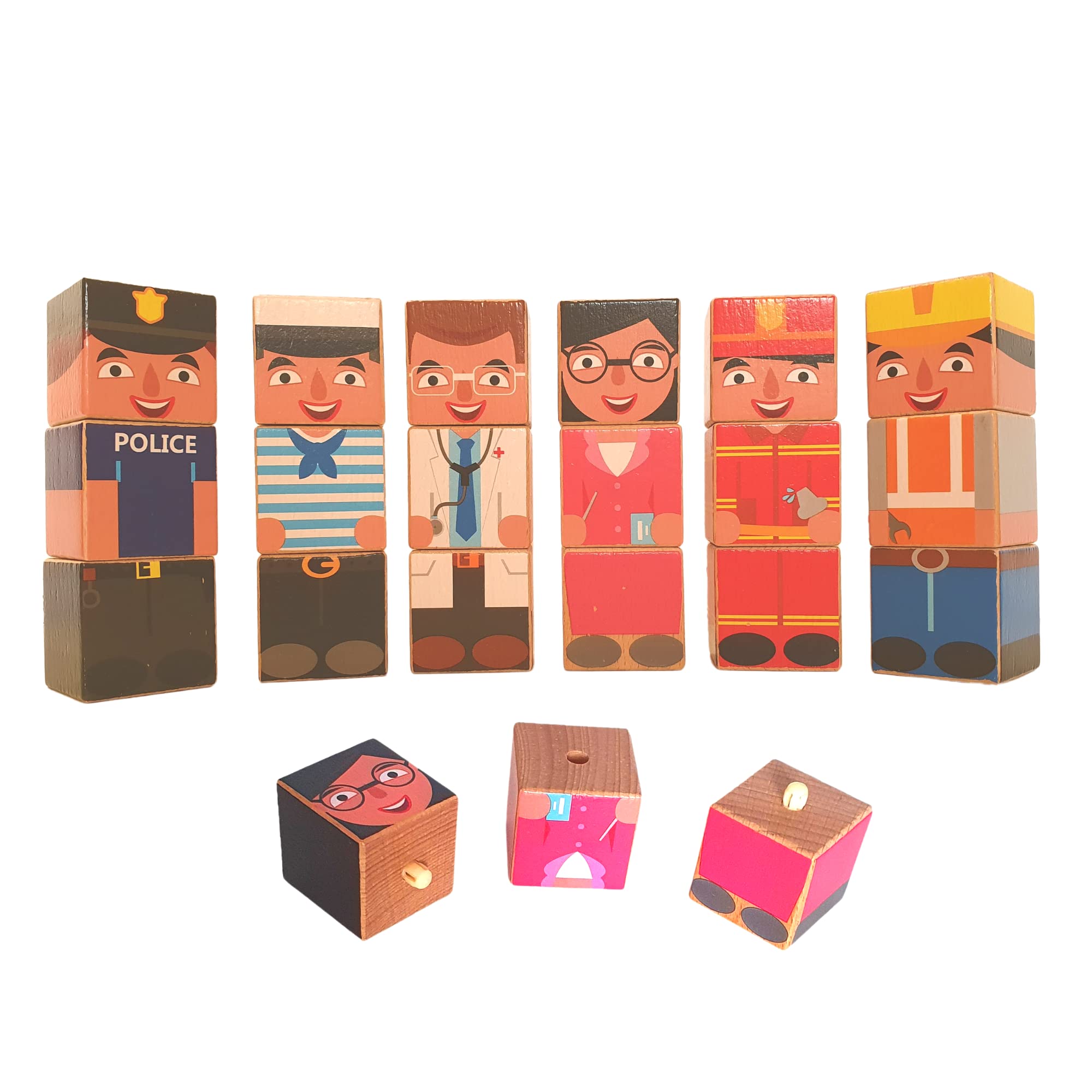 Nutri Genie (UK: 6 Character Wooden Toy Blocks, Educational Toys for early development