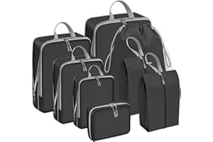FIRSPIET Compression Packing Cubes for Travel, suitcase organizer bags set, travel organizer bags for luggage with shoe bag for Travel Accessories Luggage Suitcase Backpack (Black)