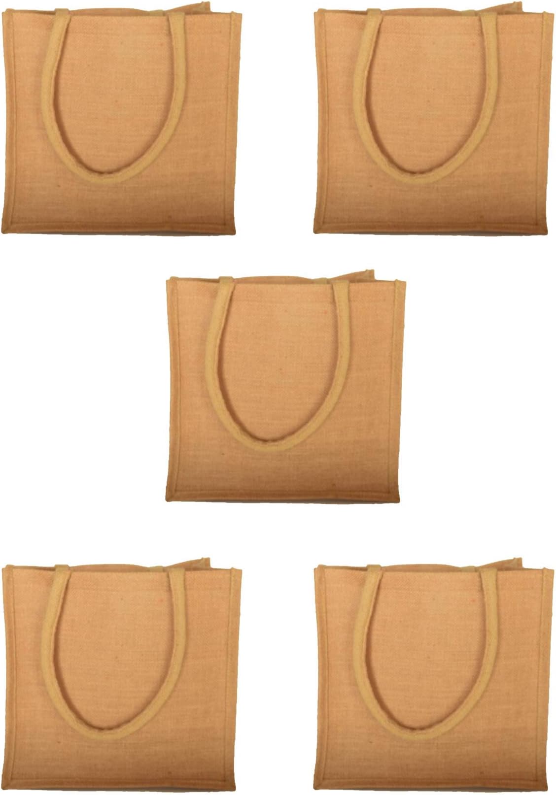 Natural Burlap Jute Tote Bags Reusable 18.1 L (Pack of 5) (Medium)