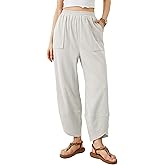 Tomosc Womens Baggy Wide Leg Pants Summer Casual Elastic Waist Palazzo Harem Pants with Pockets