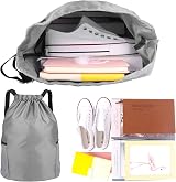 Dacitiery Nylon Drawstring Gym Bag with Outside Zipper Grey Large 48x40 view 5