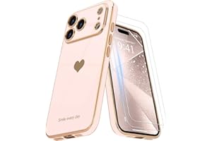 Teageo for iPhone 17 Pro Max Case with Screen Protector [2 Pack] Girl Women Cute Love-Heart Luxury Gold Soft Cover Camera Pro