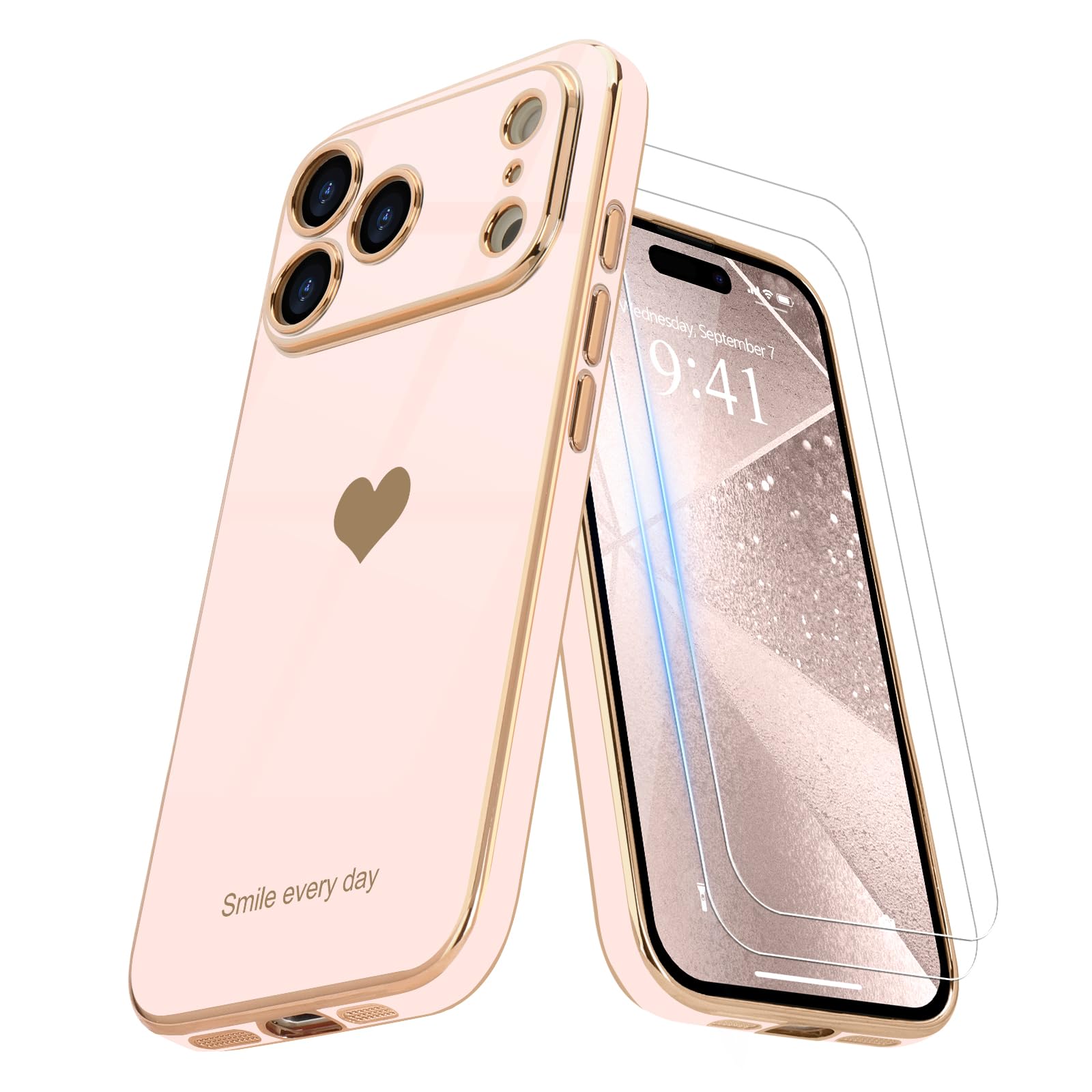 Teageo for iPhone 17 Pro Case with Screen Protector [2 Pack], Light Pink